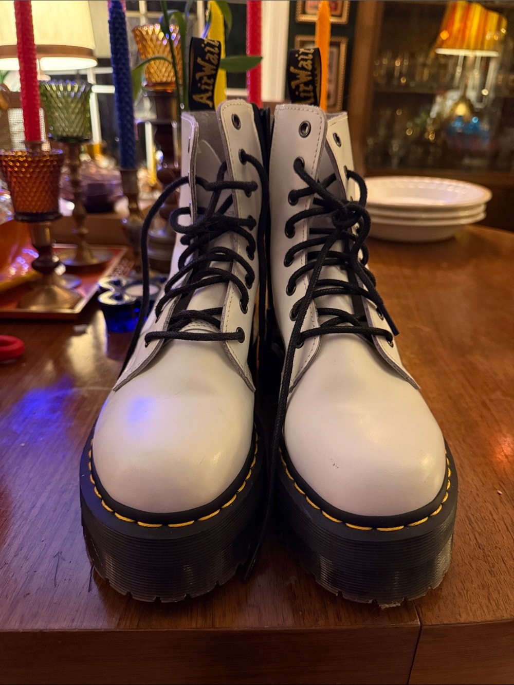 Dr. Martens White Jadon Lace-Up Platform Boots